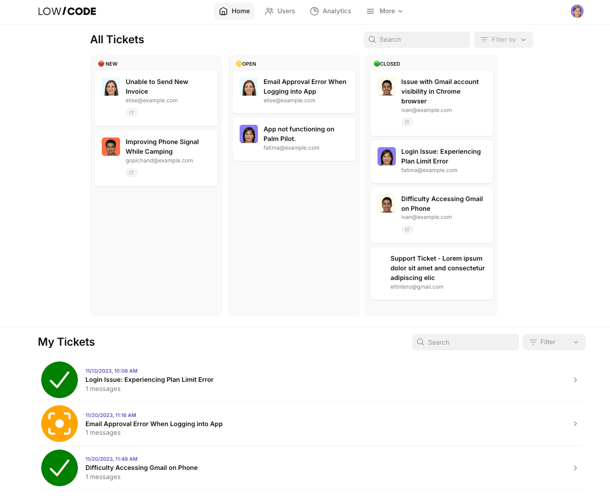 Screenshot of Support Ticket System AI Template - Customer Support Glide template