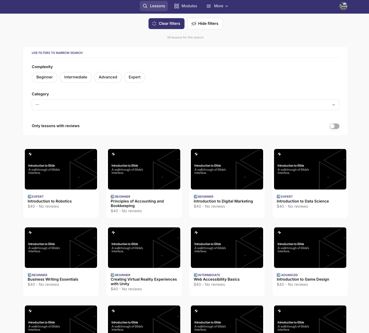 Learning Management System (LMS) - Glide Template | LOW / CODE Agency